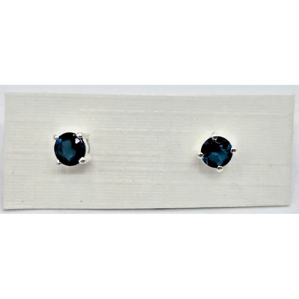 Roman Glass Teal Blue‎ Stud Earrings 5mm Round Faceted Sterling Silver 925 Posts